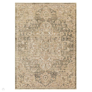 Heriz HE02 Serapi Traditional Persian Vintage Distressed Shimmer Tonal Textured Hi-Lo Space-Dyed Polyester Low-Profile Short Pile Green Rug-Asiatic Carpets-Rug Love - The Most Loved Rug Store